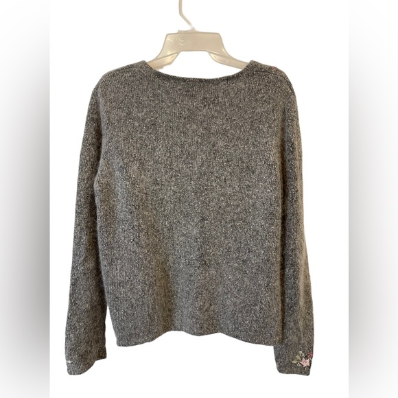 Dressbarn Button up Sweater Silk Angora cardigan, size L Beaded Embroidered Gray - Picture 3 of 11